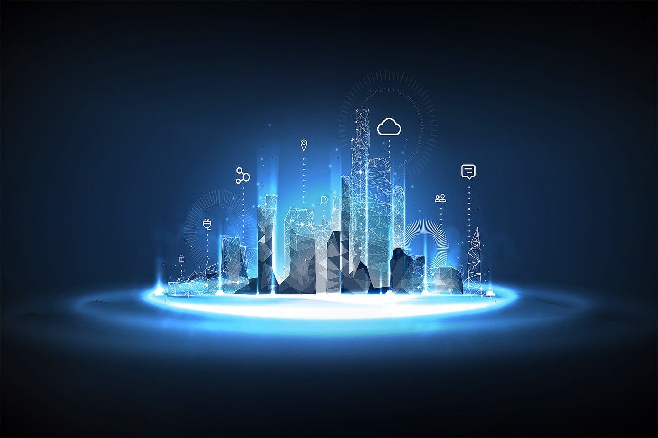 Illustration numérique représentant des secteurs d’activités interconnectés, symbolisant les expertises multisectorielles de Winvest Capital.